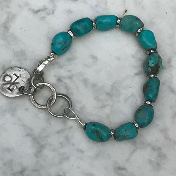 Turquoise - Sterling Silver - hand forged fine silver charm - Urban Artisan Jewelry - Southwestern Sundance Style Jewelry