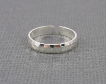 Sterling Silver Toe Ring Simple Hammered Texture Band Adjustable Body Jewelry |SR2-F