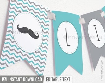 Little Man Banner - Baby Shower - Mustache Party - INSTANT DOWNLOAD - Printable PDF with Editable Text