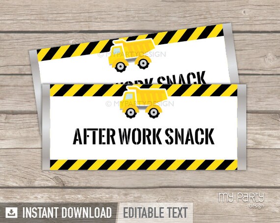 Construction Party Chocolate Wrappers - Truck Party - Boy Birthday Party - INSTANT DOWNLOAD - Printable PDF with Editable Text Il_570xn