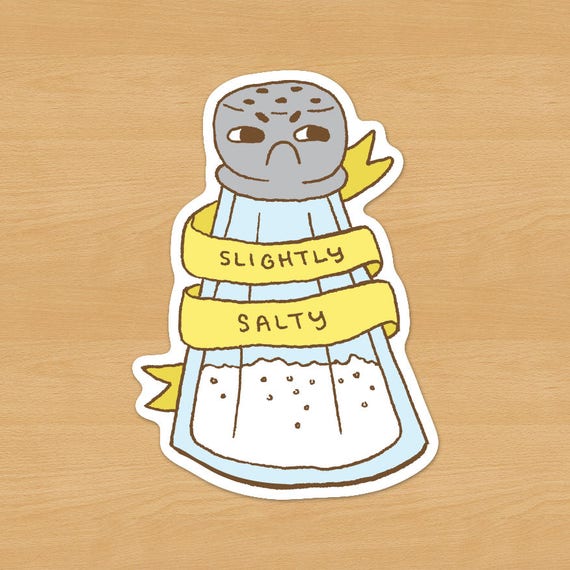 Slightly Salty Sticker // Grumpy Salt Shaker gamer food