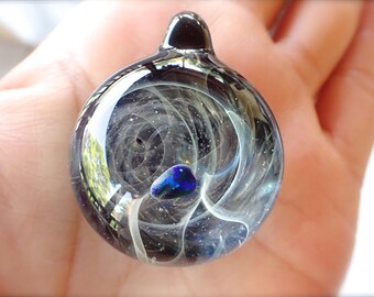 Black Heady Glass Pendant, trippy glass pendant, Hand blown opal glass pendant necklace, galaxy pendant, glass jewelry, pendant