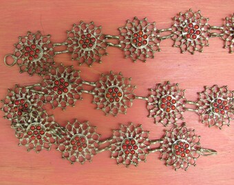 Floral Belt Vintage Tribal Metal Belt Kuchi Style Gold Tone Chain Belt for Belly Dancing One Size Fits All