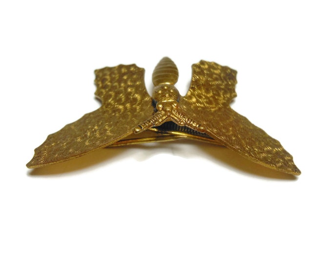 Gold butterfly pin brooch, small brooch with unique pin closure, hat sash pin, embossed swirls, scarf sweater clip, multi purpose pin