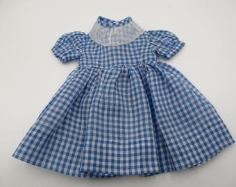 Vintage Handmade Doll Clothes, 1940s Blue Gingham and Lace Handmade Doll Dress Vintage Doll Collectors, Vintage Doll Clothes Collectors