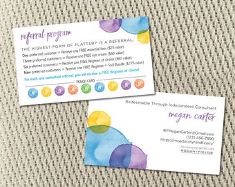 Referral Water Color Punch Card - Rodan and Fields - 3.5x2 - Customized - Set of 100 - Pearl Card Stock