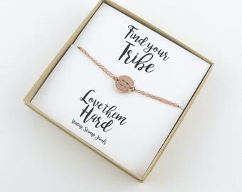 Best Friend Gift, Find your Tribe, Delicate Gold Bracelet, Arrow Bracelet, Rose Gold Disc Bracelet, Anchor Bracelet/Monogram Bracelet