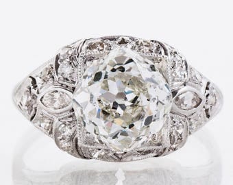 Antique Engagement Ring - 3.37ctw - Antique Art Deco Platinum Diamond Ring