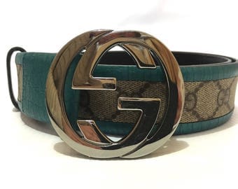 Authentic Gucci Monogram GG Guccissima Turquoise Leather Belt