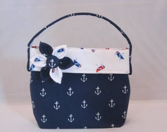 Little Girls' Purse In Anchor And Sailboat Fabric With Detachable Fabric Flower Pin