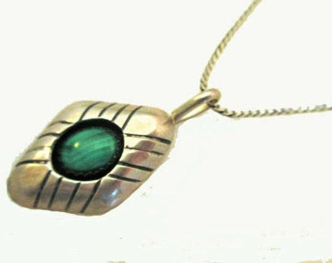 Malachite Sterling pendant necklace - 20 inch sterling Silver chain Italy