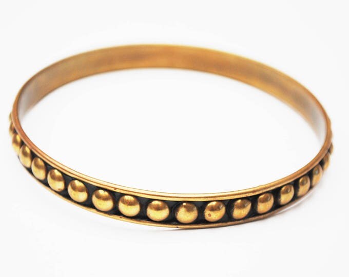 Boho Brass Bangle - Vintage large gold bracelet - 9 inches