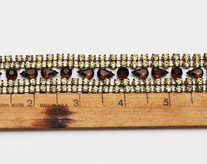 Rhinestone Bracelet - Brown Yellow Crystal - Mid century - Tennis bracelet