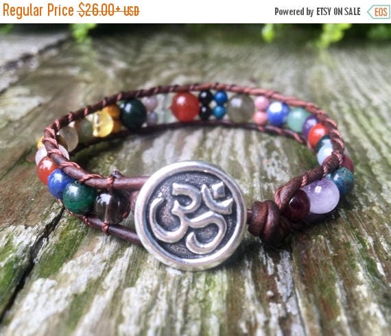 Fall sale 7 chakra beaded leather wrap bracelet rainbow with