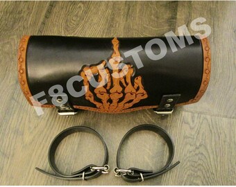 Hand Tooled Leather Tool Bag. Leather Fork Bag. Motorcycle Tool Bag. Harley Tool Bag