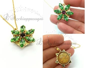 Anastasia Together In Paris Necklace - Miniature Anastasia cosplay - Once Upon a Dicember - Romanov - brass - flower - PERIDOT green