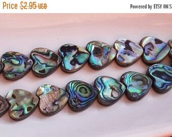 SAVE 20% SAT & SUN 2 Pieces Beautiful Natural Abalone Paua Shell Heart Shaped Beads 16mm Grade A