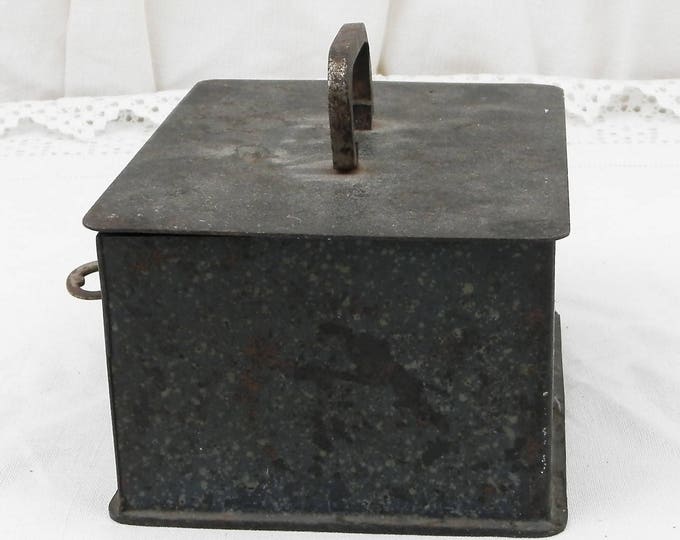Antique Heavy Metal Cash Box / Coffer with Working Lock and Key, French Money Safe, Jewelry / Trinket Chest Casket Box