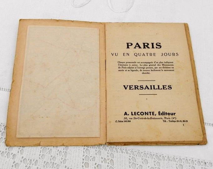 Antique French Tourist Street Guide of Paris and Versailles 64 Pages with Colored Map of the Metro Subway, Parisian Vacation Booklet