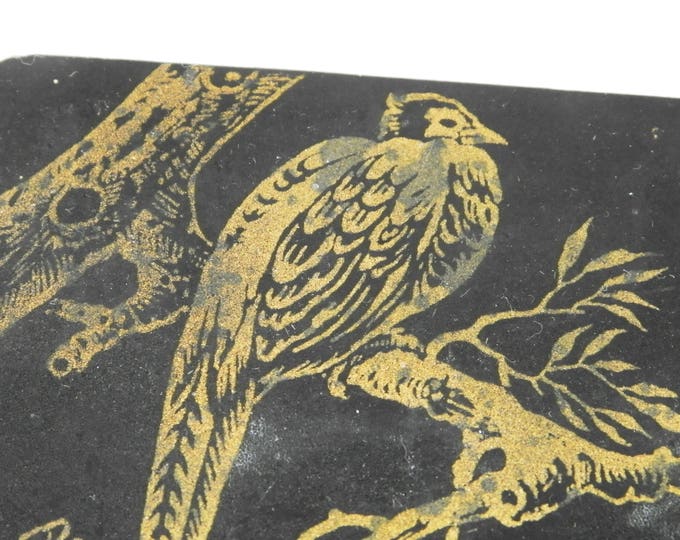 Antique Napoleon III / 3 Black Lacquer and Gold Gilt Carton Bouilli / Papier Mache Playing Card Box Signed by Artist Featuring a Pheasant