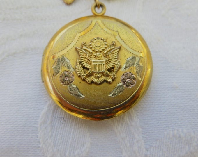Gold Filled Military Locket, WW ll US Army Locket, Vintage Sweetheart Locket. Military Jewelry