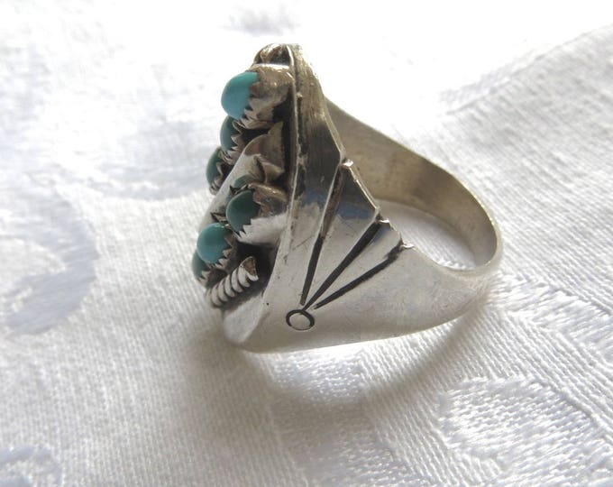 Vintage Navajo Men's Ring, Turquoise and Sterling Silver, Size 10.5, Old Pawn, Native American Jewelry
