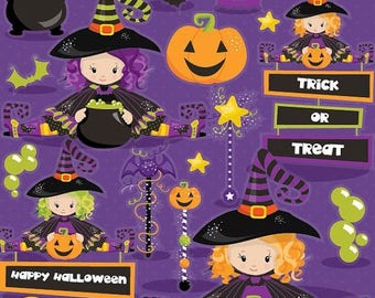 80% OFF SALE Halloween clipart commercial use, witch clipart vector graphics, witches digital clip art, wand digital images - CL1003
