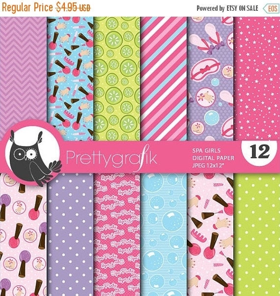 80% OFF SALE Spa girls papers, commercial use, scrapbook papers, background - PS657 Il_570xn
