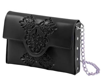 Fab handbag / small black clutch purse / urban bag design / original standout design / fresh black vinyl / both clutch & shoulder bag