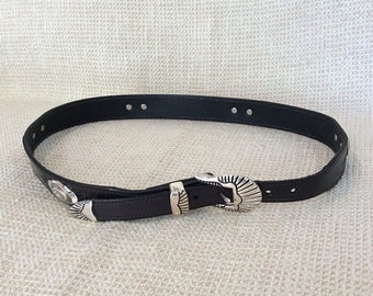 15% SUMMER SALE Excellent vintage Western genuine leather belt 32 black wranger