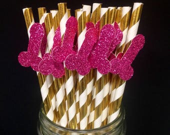 12 Bachelorette Party Penis Straws or 24 Penis Confetti - Any Color!