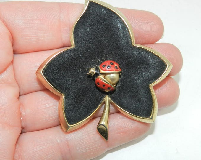 Signed Marcel Boucher Brooch, Boucher Ladybug Brooch Pin, Boucher Leaf Jewelry Jewellery, Vintage Fashion, Collectible Signed Brooch