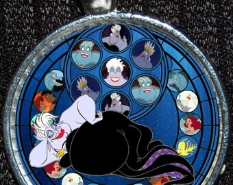 Disney Little Mermaid Stained Glass Silver Pendant Villain Ursula Necklace Jewelry Disneyland Walt World