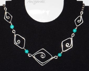 Short necklace/diamond and turquoise/silver plated necklace