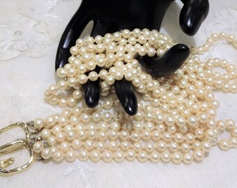 Nice Vintage Les Bernard Long Triple Strand Faux Pearl Necklace