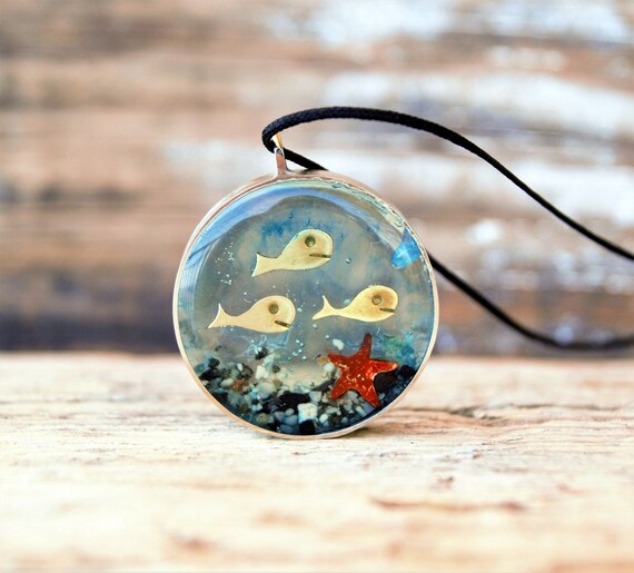 Aquarium pendant Fish necklace sea necklace starfish