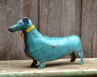 Reclaimed Metal Rustic Industrial Handmade Dachshund Dog Statue
