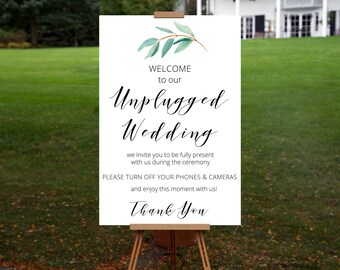 Unplugged Wedding Sign // Printable Wedding Event Sign // Wedding Printable // Gum Leaf // Botanical Wedding // Eucalyptus