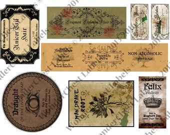 Printable Harry Potter labels 2.8x1.5 set of 8 potion