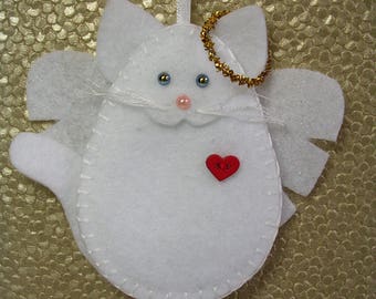 Cat Angel Ornament, White Cat Christmas Ornament, Felt White Cat Angel Ornament, Cat Memorial