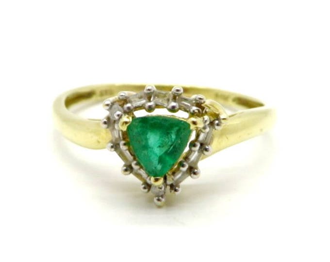 Emerald & Diamond Ring, 14K Gold Colombian Emerald, Trillion Cut, 0.50 Carat, Vintage Jewellery, Gift for Her, Size 7