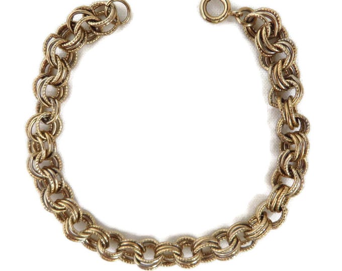 Vintage 12K Gold Filled Charm Bracelet, Triple Chain Link, 7 Inch Length Bracelet, Valentine Gift, Dainty Link Bracelet, Gift Boxed