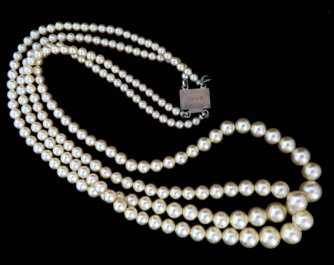 ON SALE! Faux Pearl Sterling Silver Necklace, Vintage Double Strand Classic Necklace, Bridal Jewelry