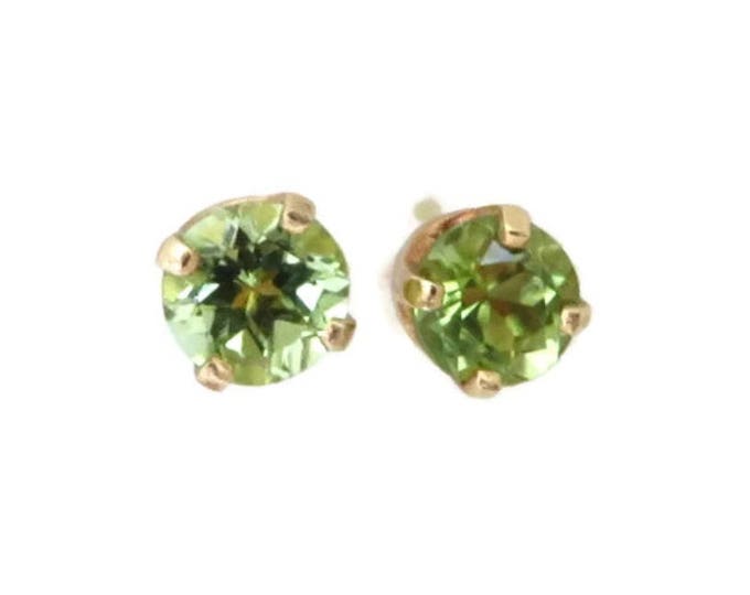 14K Gold Peridot Earrings, Vintage Pierced Studs, New Old Stock