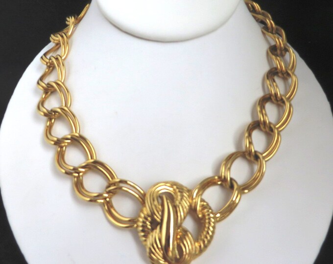 Trifari Necklace, Vintage Choker, Goldtone Chain Link Necklace, Double Chain Link Signed Trifari Jewelry, Gift Idea