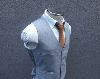 1960s Vintage Waistcoat / Gray Pinstripe Vest / Wool Waistcoat / 60s Vintage Striped Vest / Wool Vest Size 40 Medium / Med / M / Mens Vest
