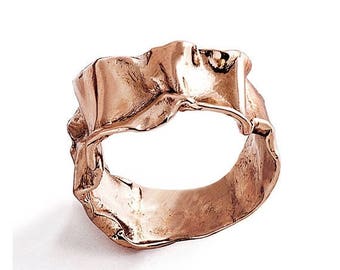 SALE 20% Off - CRUMPLED Rose Gold Ring, Statement Ring, Unique Wedding Band, Women's Rose Gold Wedding Band, Alternative Wedding Band