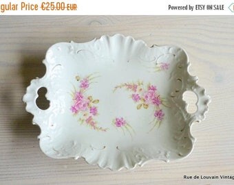 50% OFF Antique cake plate with pink roses, romantic serving platter, rococo porcelain dish
