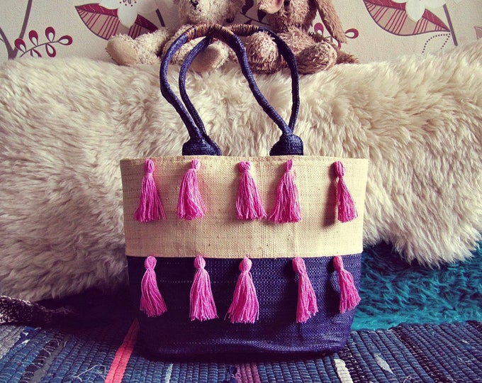 Straw Tote with Tassel - Boho Bag - Hippie Gypsy Handbag - Reworked Vintage - Medium Shopper - Summer Beach Tote - Organic - Ready to Ship