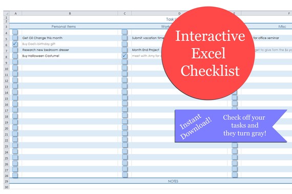 Excel Checklist Excel Interactive Blank Checklist Task